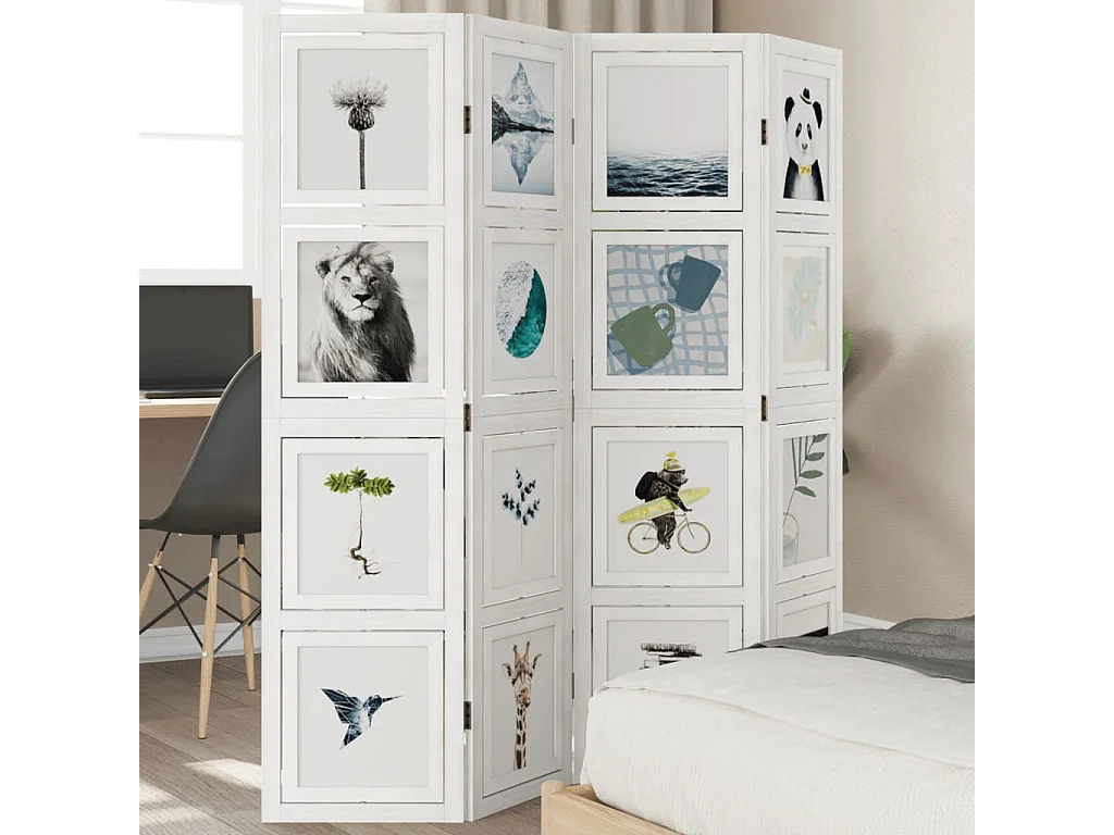 Paravent - Cloison de séparation 4 panneaux blanc bois de paulownia massif FR47786