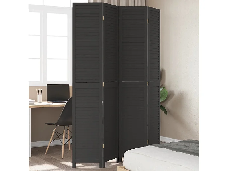 Kamerscherm met 4 panelen massief paulowniahout zwart BE303825