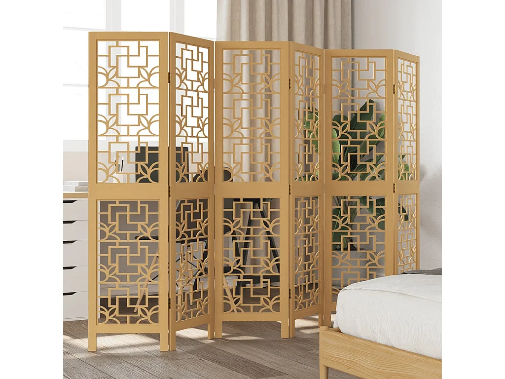 Paravent - Cloison de séparation 6 panneaux marron bois paulownia massif FR61892