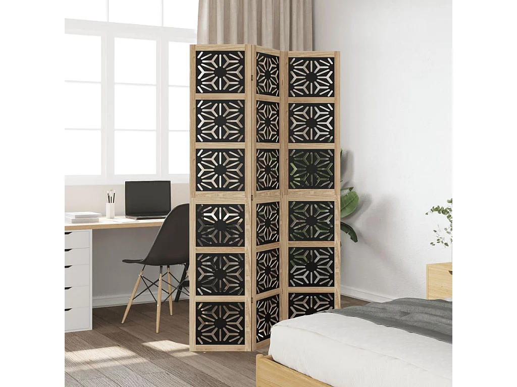 Kamerscherm met 3 panelen massief paulowniahout zwart BE229427