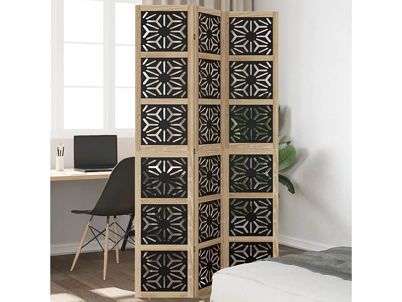 Kamerscherm met 3 panelen massief paulowniahout zwart BE229427