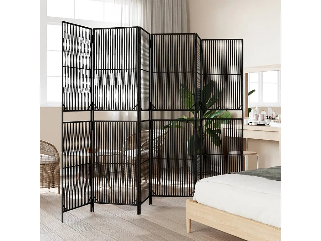 Biombo de 6 paneles ratán sintético negro ES820701