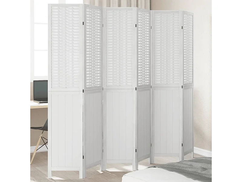 Kamerscherm met 6 panelen massief paulowniahout wit BE366847
