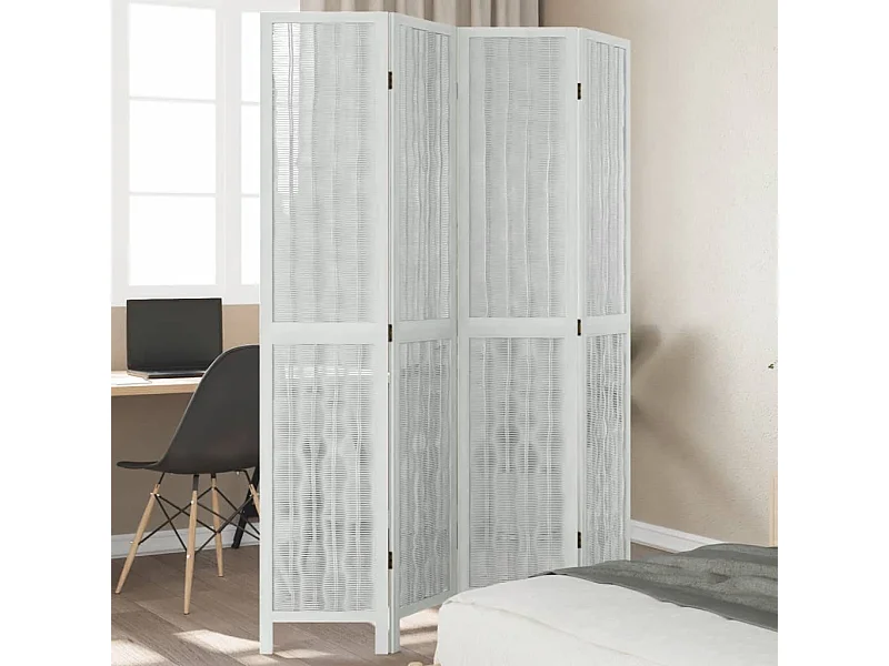 Biombo separador de 4 paneles madera maciza Paulownia blanco ES883206