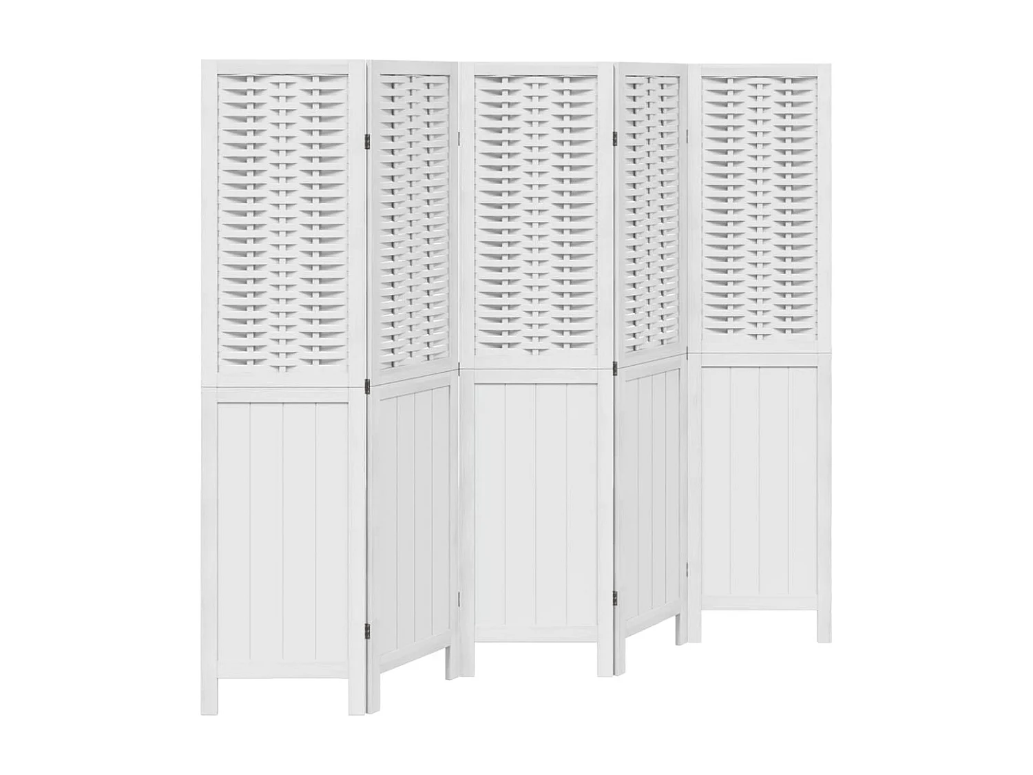 Biombo separador de 5 paneles madera maciza Paulownia blanco ES255059