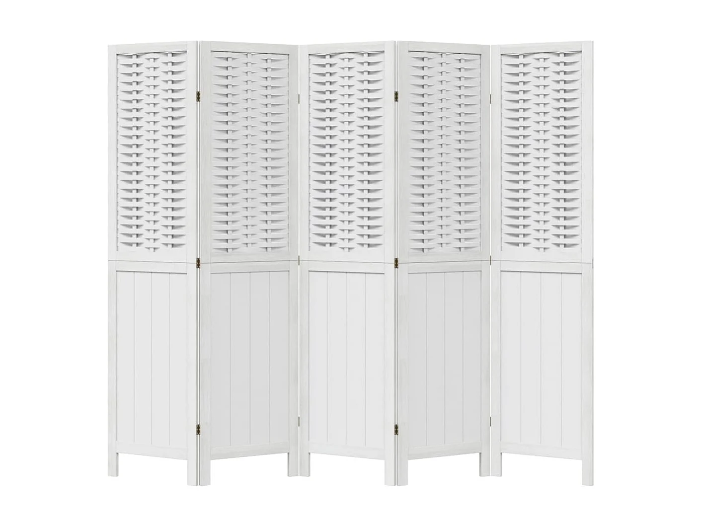 Biombo separador de 5 paneles madera maciza Paulownia blanco ES255059