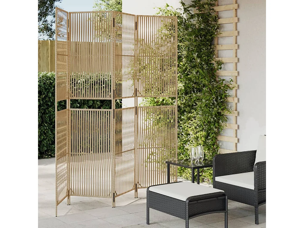 Paravent - Cloison de séparation 4 panneaux beige résine tressée FR71256