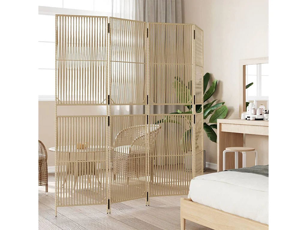 Paravent - Cloison de séparation 4 panneaux beige résine tressée FR71256