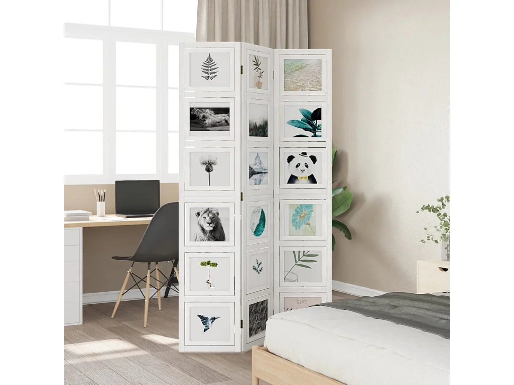 Kamerscherm met 3 panelen massief paulowniahout wit BE541478