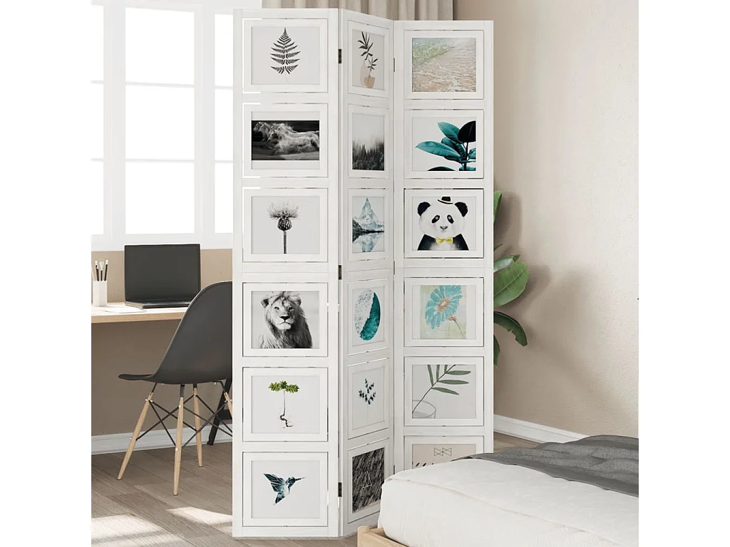 Biombo separador de 3 paneles madera maciza Paulownia blanco ES240559