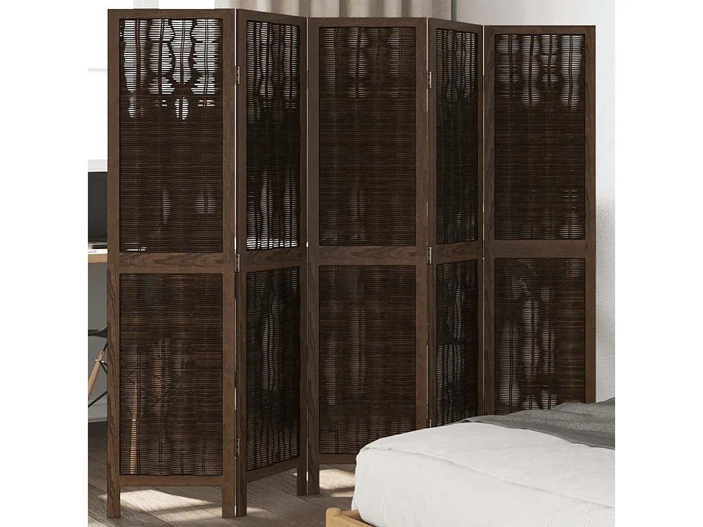 Kamerscherm met 5 panelen massief paulowniahout donkerbruin BE589240