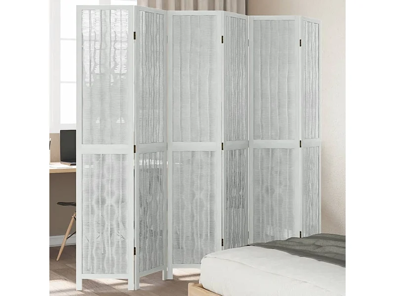 Biombo separador de 6 paneles madera maciza Paulownia blanco ES406566