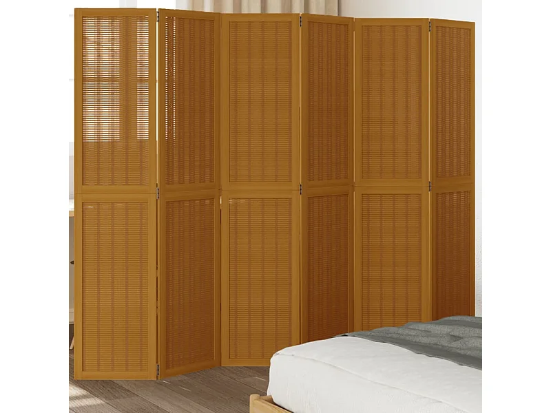 Biombo separador de 6 paneles madera maciza paulownia marrón ES938030