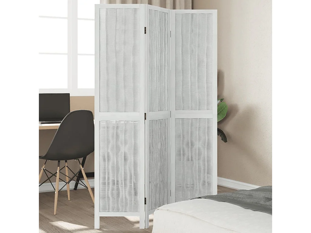 Biombo separador de 3 paneles madera maciza Paulownia blanco ES107386