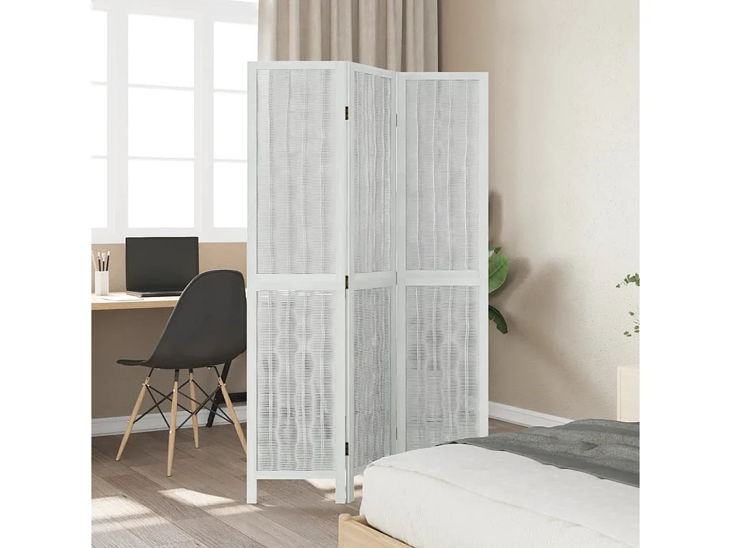 Kamerscherm met 3 panelen massief paulowniahout wit BE536412