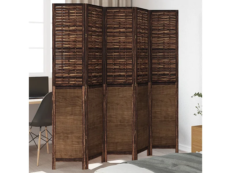 Kamerscherm met 5 panelen massief paulowniahout donkerbruin BE385514