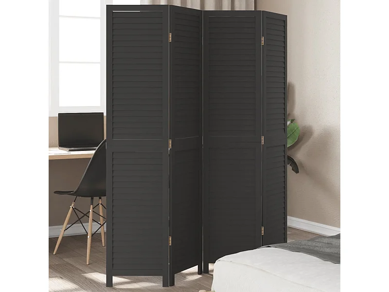Paravent - Cloison de séparation 4 panneaux noir bois de paulownia massif FR52641
