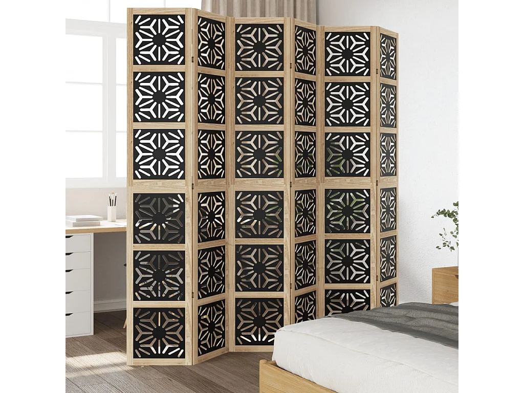 Kamerscherm met 6 panelen massief paulowniahout bruin en zwart BE725975