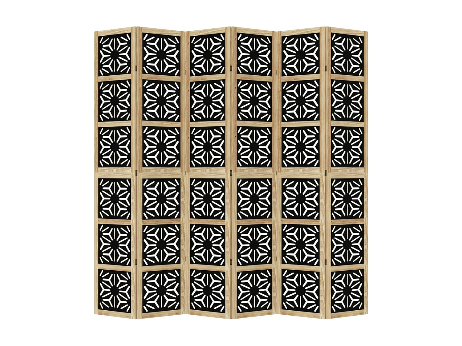 Kamerscherm met 6 panelen massief paulowniahout bruin en zwart BE725975