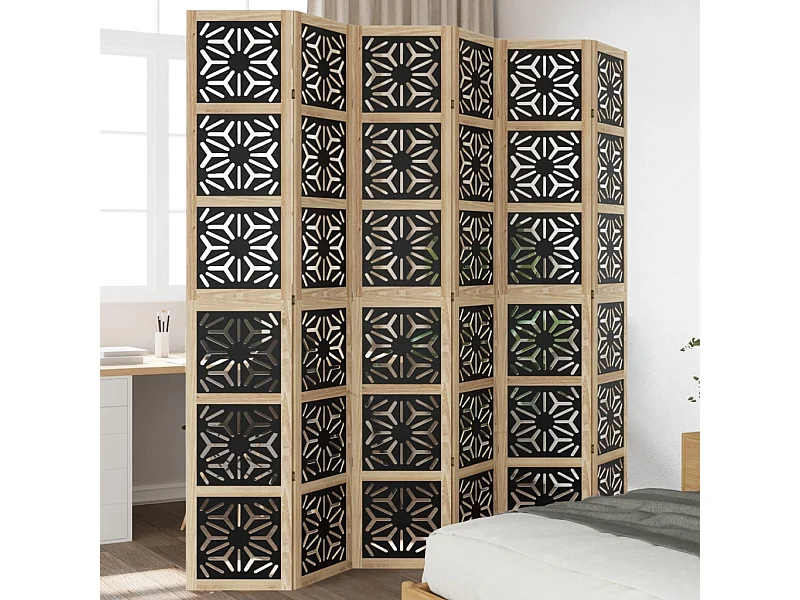 Kamerscherm met 6 panelen massief paulowniahout bruin en zwart BE725975