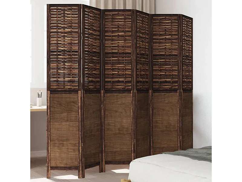 Biombo separador de 6 paneles madera paulownia marrón oscuro ES199583