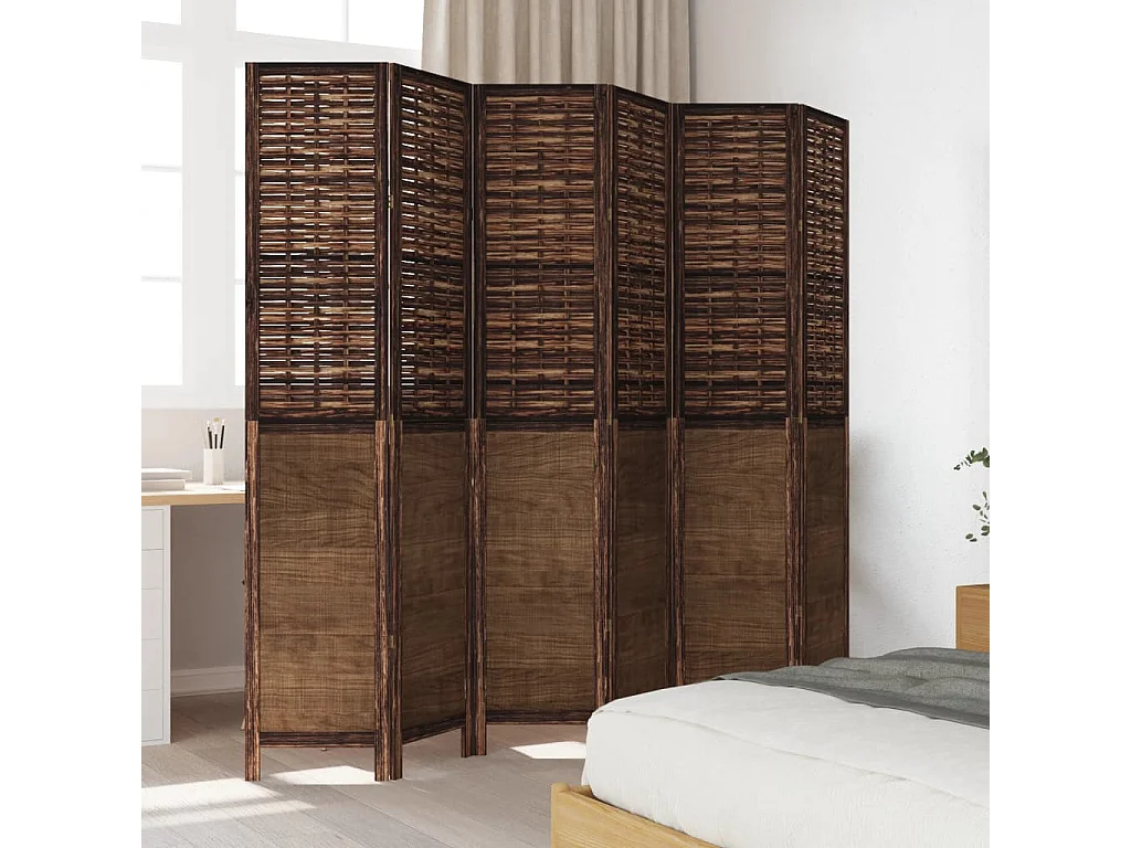 Paravent - Cloison de séparation 6 panneaux marron foncé paulownia massif FR45956