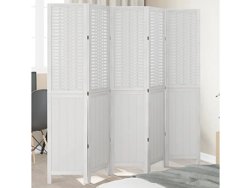 Biombo separador de 5 paneles madera maciza Paulownia blanco ES558044