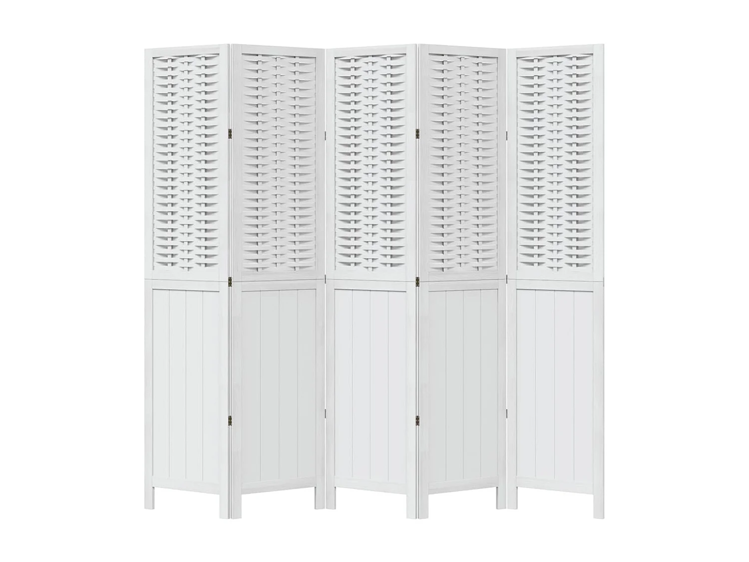 Biombo separador de 5 paneles madera maciza Paulownia blanco ES558044