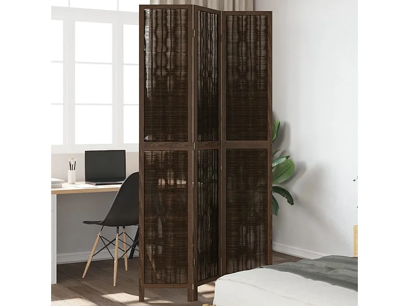 Biombo separador de 3 paneles madera paulownia marrón oscuro ES832874