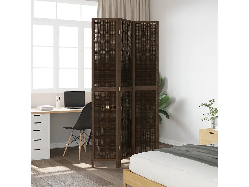 Biombo separador de 3 paneles madera paulownia marrón oscuro ES832874