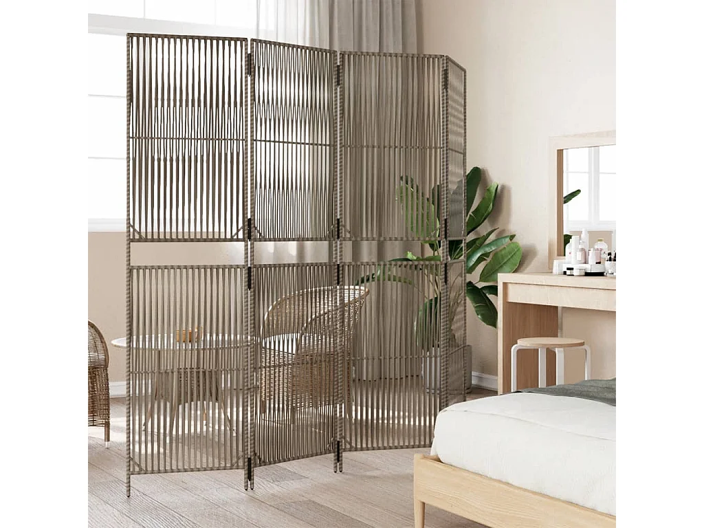 Biombo de 4 paneles ratán sintético gris ES377297