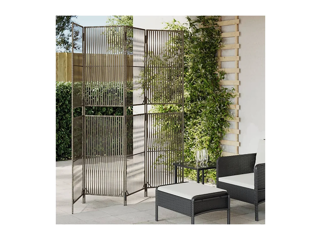 Paravent - Cloison de séparation 4 panneaux gris résine tressée FR41584