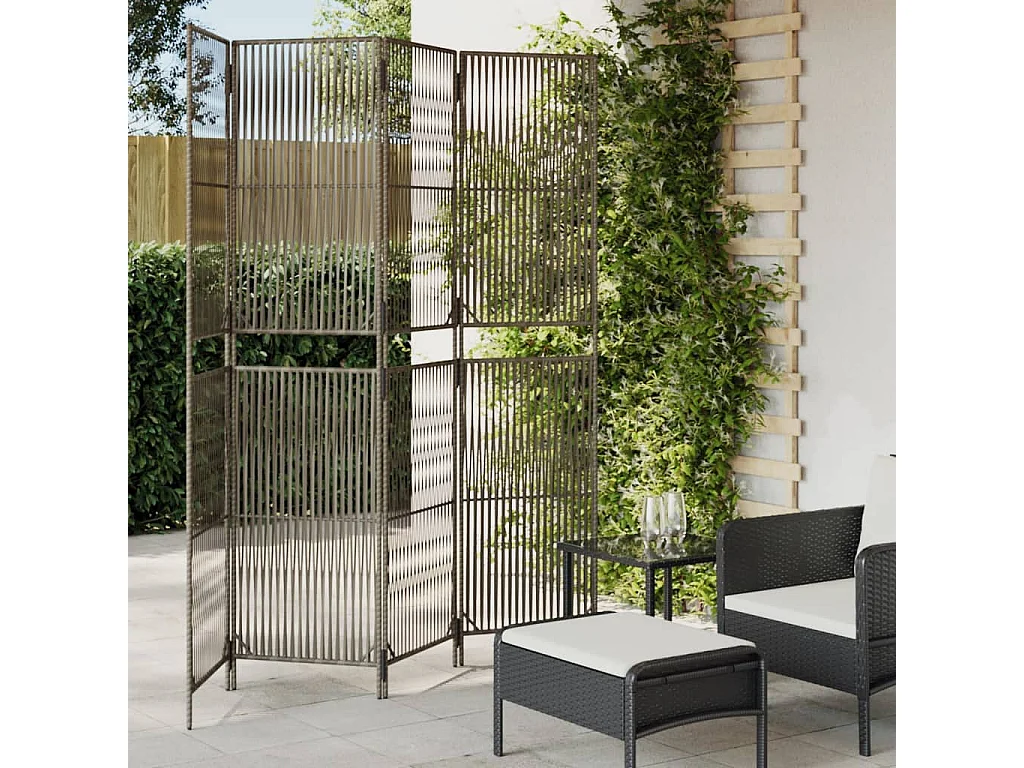 Paravent - Cloison de séparation 4 panneaux gris résine tressée FR41584