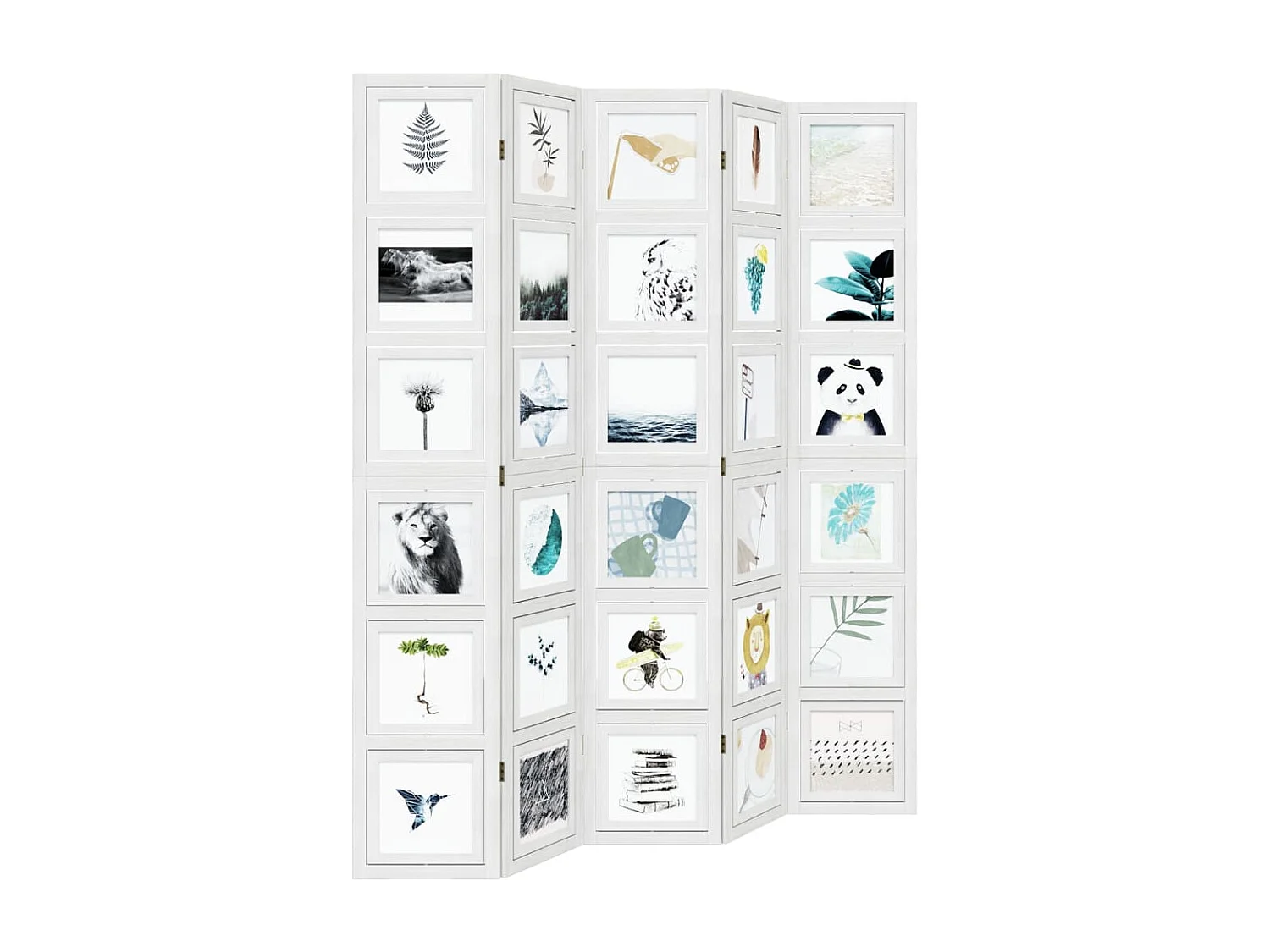 Paravent - Cloison de séparation 5 panneaux blanc bois de paulownia massif FR10704