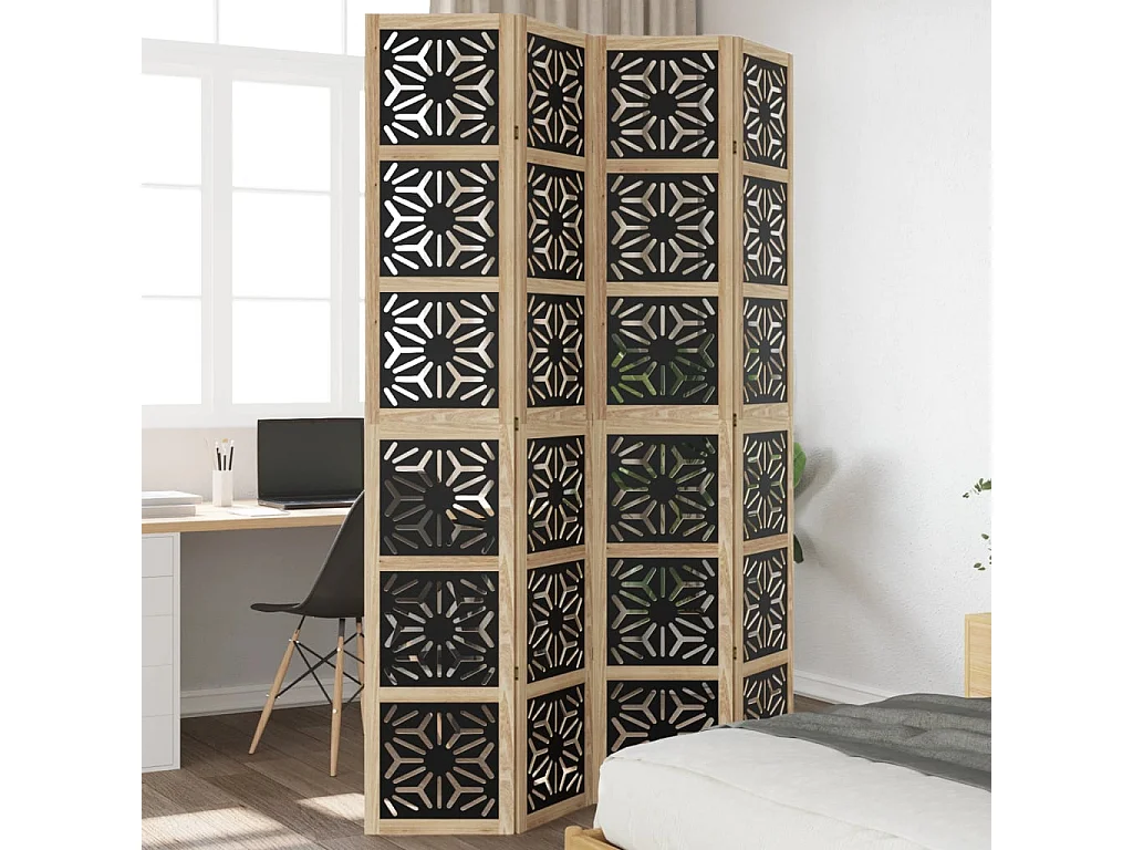 Kamerscherm met 4 panelen massief paulowniahout bruin en zwart BE753350