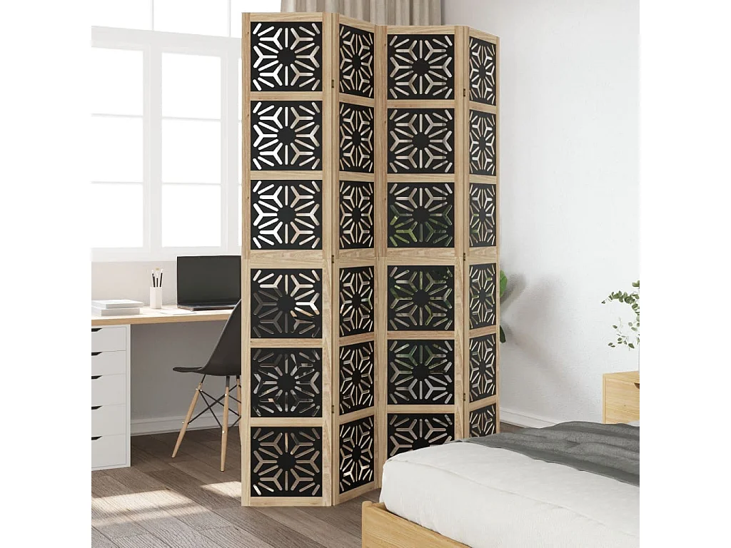 Kamerscherm met 4 panelen massief paulowniahout bruin en zwart BE753350