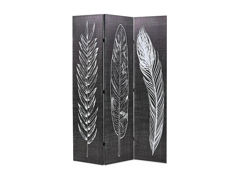 Biombo divisor plegable 120x170 cm plumas blanco y negro ES356691