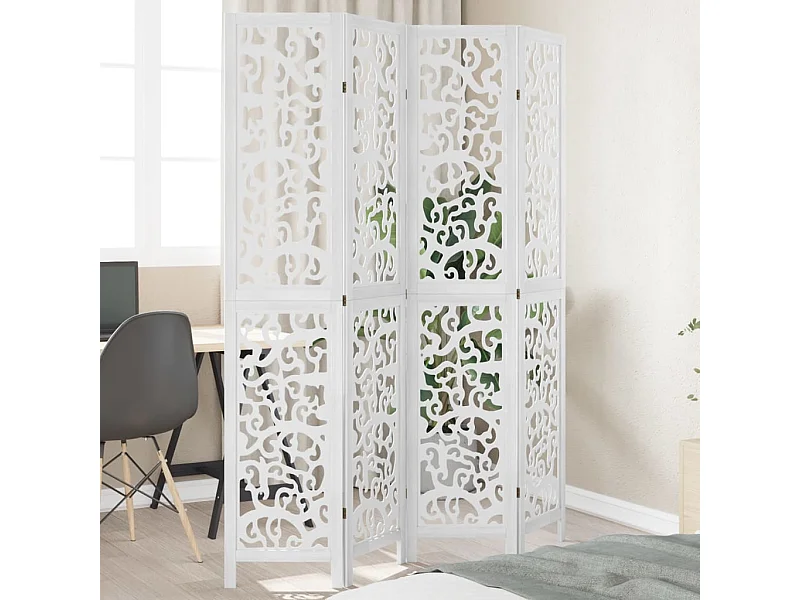 Biombo separador de 4 paneles madera maciza Paulownia blanco ES994359