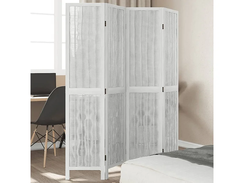 Biombo separador de 4 paneles madera maciza Paulownia blanco ES976357