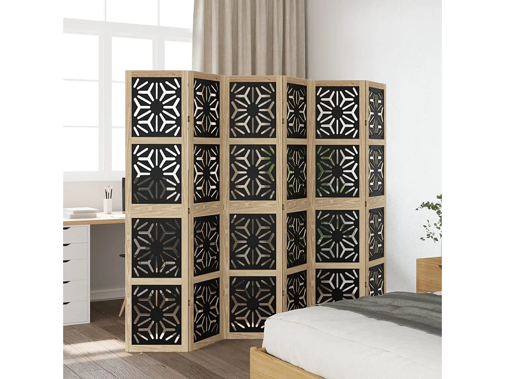 Kamerscherm met 6 panelen massief paulowniahout bruin en zwart BE646403