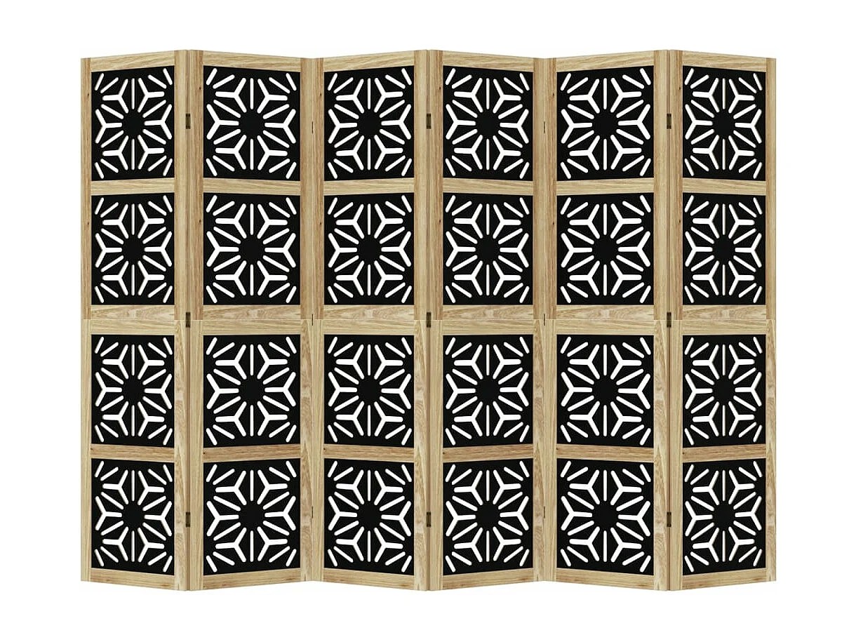 Kamerscherm met 6 panelen massief paulowniahout bruin en zwart BE646403
