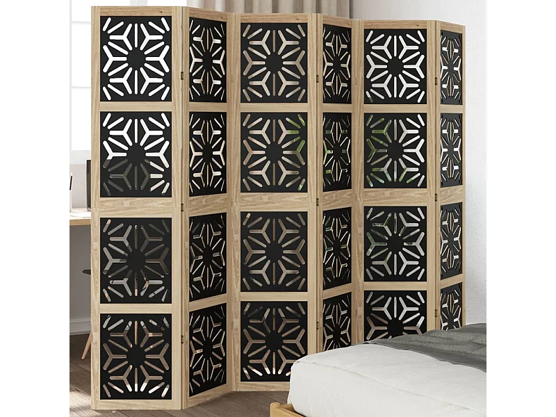 Kamerscherm met 6 panelen massief paulowniahout bruin en zwart BE646403
