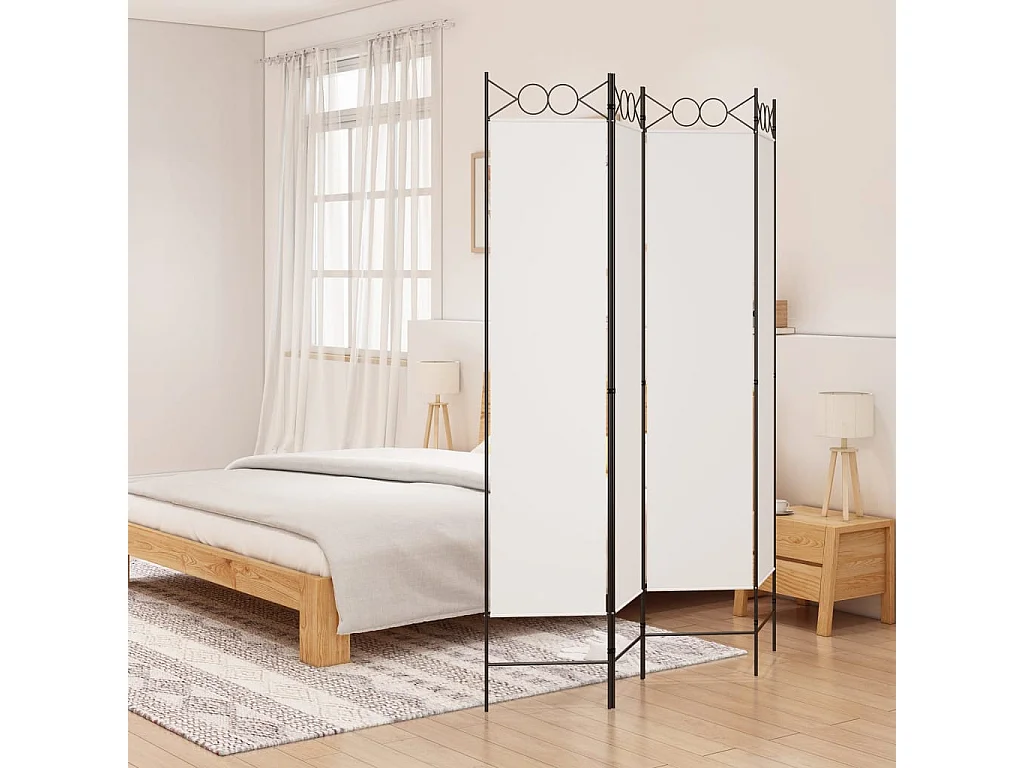 Paravent - Cloison de séparation 4 panneaux Blanc 160x200 cm Tissu FR91718