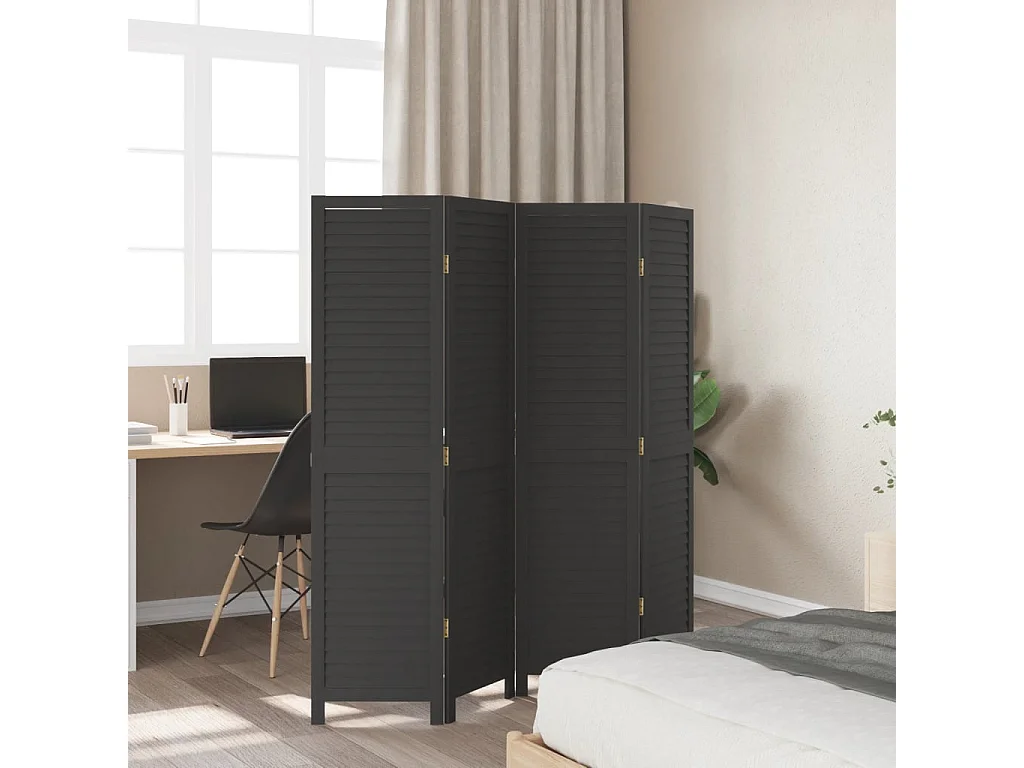 Paravent - Cloison de séparation 4 panneaux noir bois de paulownia massif FR83203
