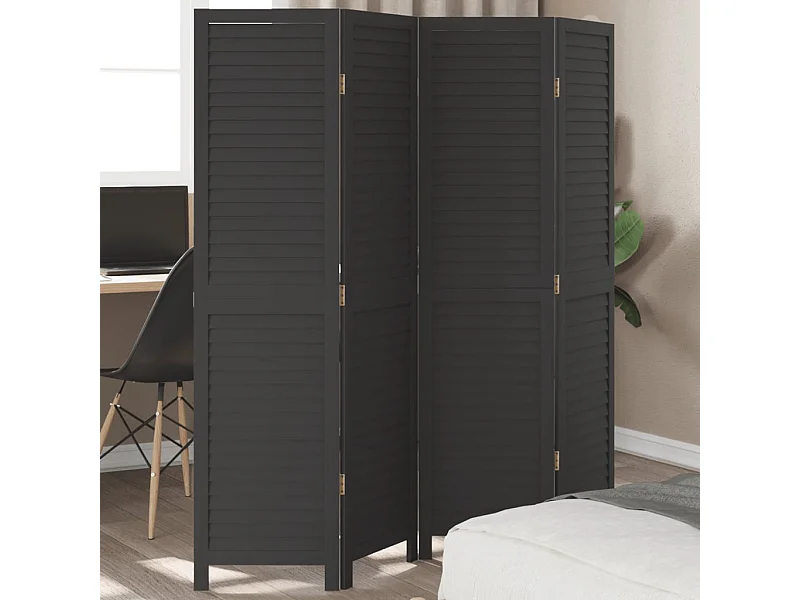 Kamerscherm met 4 panelen massief paulowniahout zwart BE894004