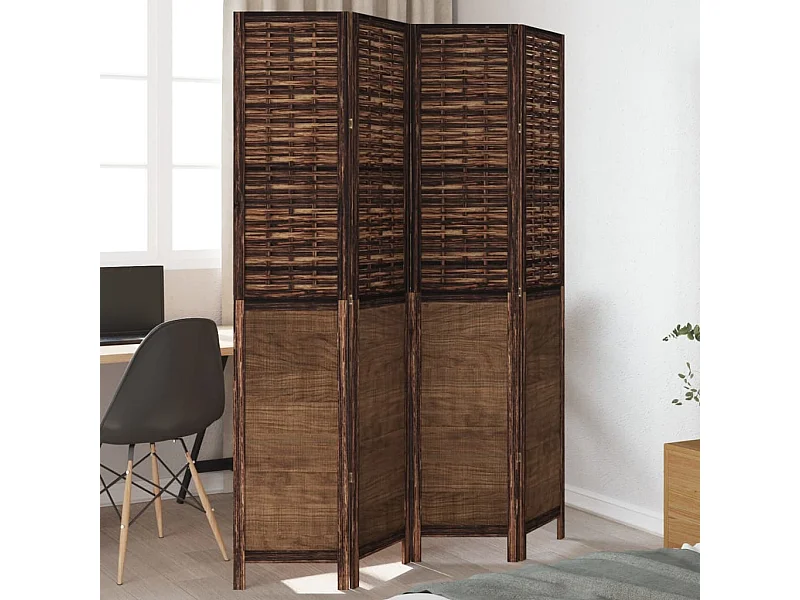 Biombo separador de 4 paneles madera paulownia marrón oscuro ES918969