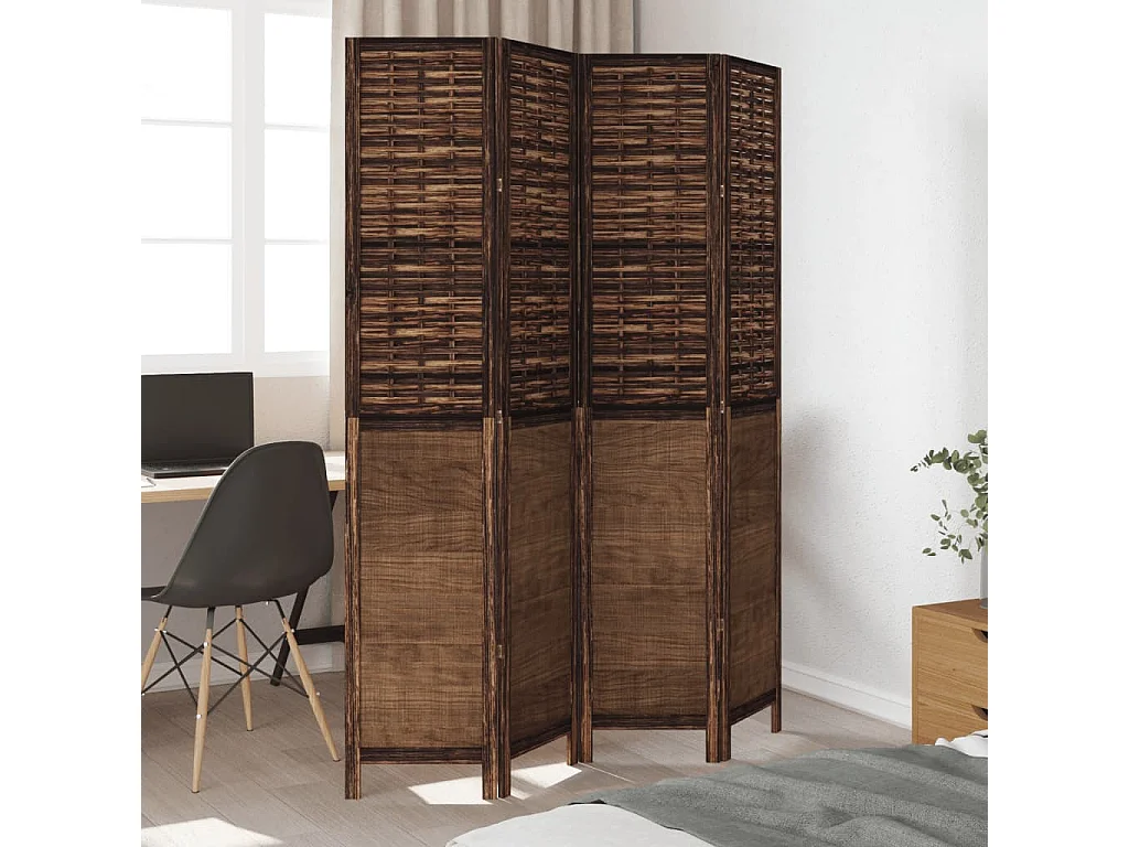 Paravent - Cloison de séparation 4 panneaux marron foncé paulownia massif FR91672