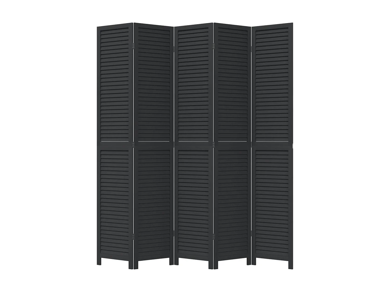 Biombo separador de 5 paneles madera maciza Paulownia negro ES917820