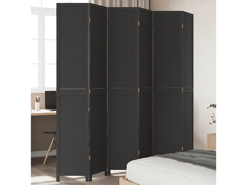 Biombo separador de 6 paneles madera maciza Paulownia negro ES556692