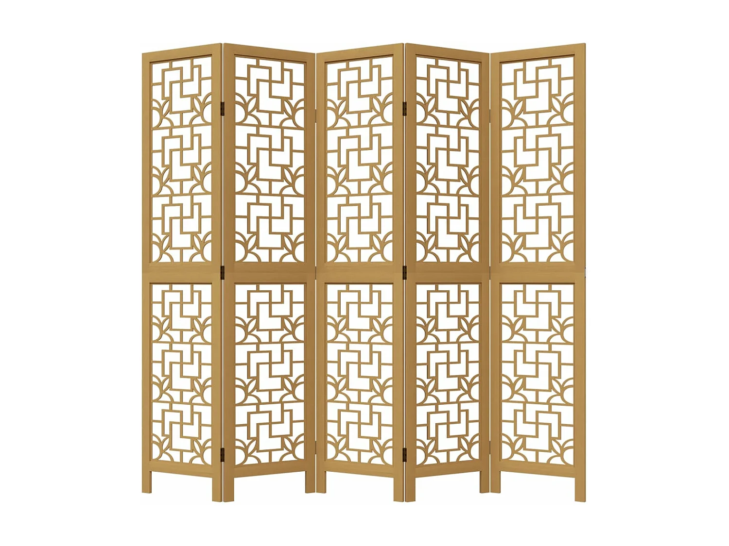 Biombo separador de 5 paneles madera maciza paulownia marrón ES279208